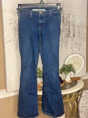 Rare Y2K Mudd Women's Dark Blue Lace-Up Flared Jeans
